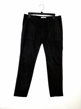 Nili Lotan Jenna Cropped Raw-Edge Pants Sz 8 Grosgrain Stripe Straight Leg